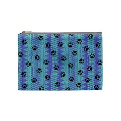 Footprints Cat Black On Batik Pattern Teal Violet Cosmetic Bag (medium)