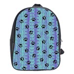 Footprints Cat Black On Batik Pattern Teal Violet School Bag (Large) Front