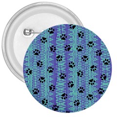 Footprints Cat Black On Batik Pattern Teal Violet 3  Buttons