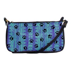 Footprints Cat Black On Batik Pattern Teal Violet Shoulder Clutch Bags