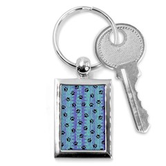 Footprints Cat Black On Batik Pattern Teal Violet Key Chains (rectangle)  by EDDArt