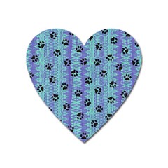 Footprints Cat Black On Batik Pattern Teal Violet Heart Magnet by EDDArt