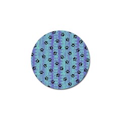 Footprints Cat Black On Batik Pattern Teal Violet Golf Ball Marker by EDDArt