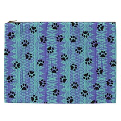 Footprints Cat Black On Batik Pattern Teal Violet Cosmetic Bag (xxl)