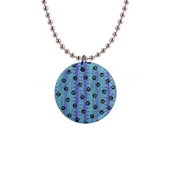 Footprints Cat Black On Batik Pattern Teal Violet Button Necklaces