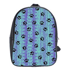 Footprints Cat Black On Batik Pattern Teal Violet School Bag (xl)