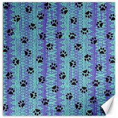 Footprints Cat Black On Batik Pattern Teal Violet Canvas 16  X 16  