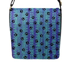 Footprints Cat Black On Batik Pattern Teal Violet Flap Messenger Bag (l) 