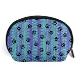 Footprints Cat Black On Batik Pattern Teal Violet Accessory Pouches (Large)  Front