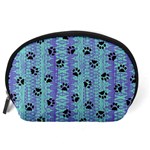 Footprints Cat Black On Batik Pattern Teal Violet Accessory Pouches (Large)  Back