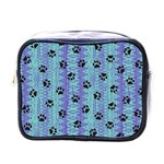 Footprints Cat Black On Batik Pattern Teal Violet Mini Toiletries Bags Front