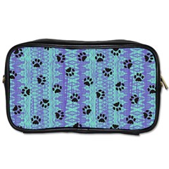 Footprints Cat Black On Batik Pattern Teal Violet Toiletries Bags 2-side by EDDArt