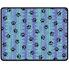 Footprints Cat Black On Batik Pattern Teal Violet Fleece Blanket (medium)  by EDDArt