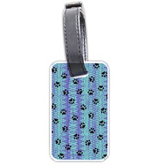 Footprints Cat Black On Batik Pattern Teal Violet Luggage Tags (one Side)  by EDDArt