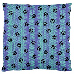 Footprints Cat Black On Batik Pattern Teal Violet Large Flano Cushion Case (one Side) by EDDArt