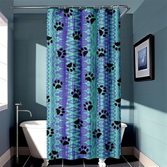 Footprints Cat Black On Batik Pattern Teal Violet Shower Curtain 36  X 72  (stall)  by EDDArt