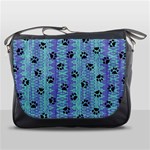 Footprints Cat Black On Batik Pattern Teal Violet Messenger Bags Front