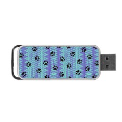 Footprints Cat Black On Batik Pattern Teal Violet Portable Usb Flash (one Side) by EDDArt