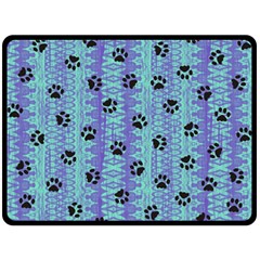 Footprints Cat Black On Batik Pattern Teal Violet Double Sided Fleece Blanket (large)  by EDDArt