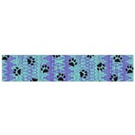 Footprints Cat Black On Batik Pattern Teal Violet Small Flano Scarf Back