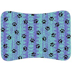 Footprints Cat Black On Batik Pattern Teal Violet Velour Seat Head Rest Cushion by EDDArt