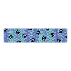 Footprints Cat Black On Batik Pattern Teal Violet Velvet Scrunchie by EDDArt