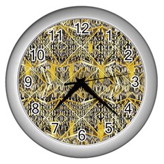 Gold And Black Geometric Designs Created By Flipstylez Designs Wall Clock (silver) by flipstylezfashionsLLC