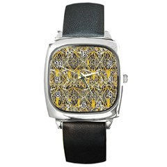 Gold And Black Geometric Designs Created By Flipstylez Designs Square Metal Watch by flipstylezfashionsLLC