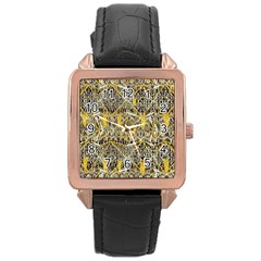 Gold And Black Geometric Designs Created By Flipstylez Designs Rose Gold Leather Watch  by flipstylezfashionsLLC