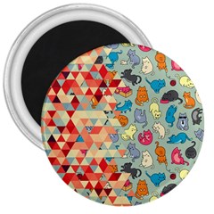 Hipster Triangles And Funny Cats Cut Pattern 3  Magnets by EDDArt