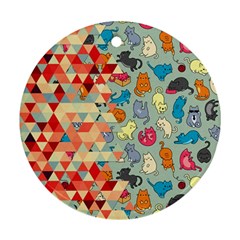 Hipster Triangles And Funny Cats Cut Pattern Ornament (round)