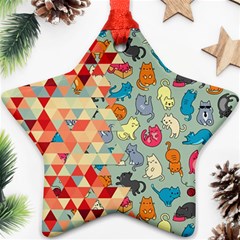 Hipster Triangles And Funny Cats Cut Pattern Ornament (star) by EDDArt