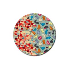 Hipster Triangles And Funny Cats Cut Pattern Rubber Coaster (round)  by EDDArt