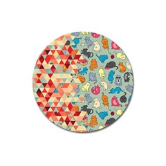 Hipster Triangles And Funny Cats Cut Pattern Magnet 3  (round) by EDDArt