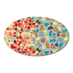 Hipster Triangles And Funny Cats Cut Pattern Oval Magnet by EDDArt