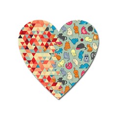 Hipster Triangles And Funny Cats Cut Pattern Heart Magnet by EDDArt