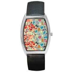 Hipster Triangles And Funny Cats Cut Pattern Barrel Style Metal Watch by EDDArt