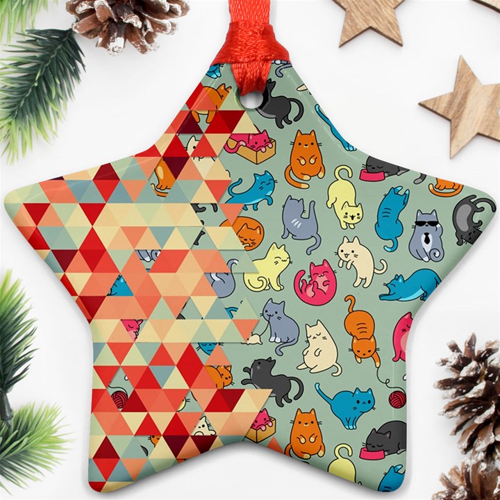 Hipster Triangles And Funny Cats Cut Pattern Star Ornament (Two Sides)