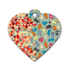 Hipster Triangles And Funny Cats Cut Pattern Dog Tag Heart (one Side) by EDDArt