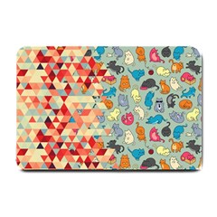 Hipster Triangles And Funny Cats Cut Pattern Small Doormat  by EDDArt