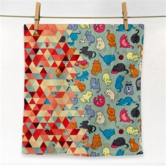 Hipster Triangles And Funny Cats Cut Pattern Face Towel by EDDArt