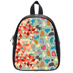 Hipster Triangles And Funny Cats Cut Pattern School Bag (small) by EDDArt