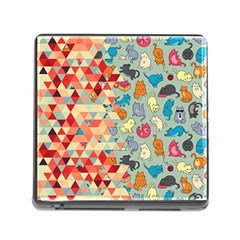 Hipster Triangles And Funny Cats Cut Pattern Memory Card Reader (square 5 Slot) by EDDArt