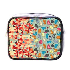 Hipster Triangles And Funny Cats Cut Pattern Mini Toiletries Bags by EDDArt