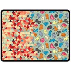 Hipster Triangles And Funny Cats Cut Pattern Fleece Blanket (large)  by EDDArt