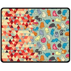 Hipster Triangles And Funny Cats Cut Pattern Fleece Blanket (medium)  by EDDArt