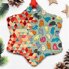 Hipster Triangles And Funny Cats Cut Pattern Snowflake Ornament (two Sides) by EDDArt