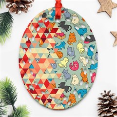 Hipster Triangles And Funny Cats Cut Pattern Oval Filigree Ornament (two Sides) by EDDArt