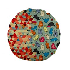 Hipster Triangles And Funny Cats Cut Pattern Standard 15  Premium Round Cushions by EDDArt