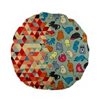 Hipster Triangles And Funny Cats Cut Pattern Standard 15  Premium Round Cushions Front